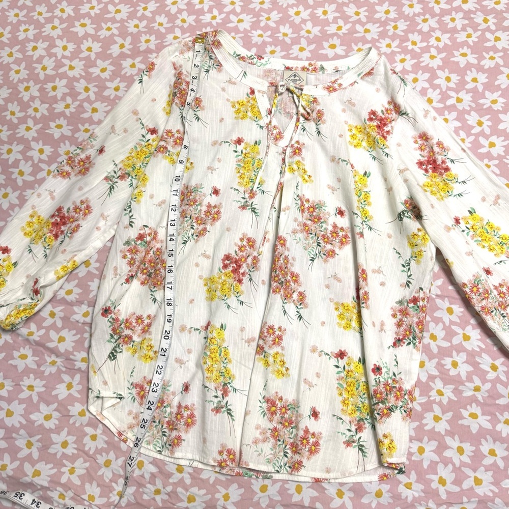 St. John's Bay Floral Tie-Front Blouse - White and Multicolor